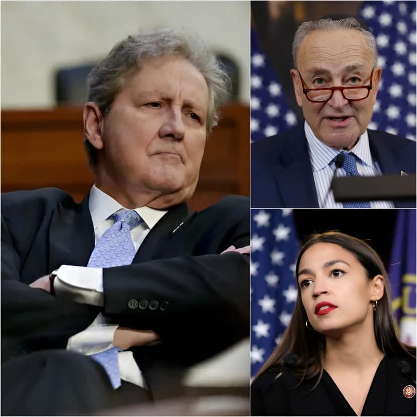 🚨‼️ BREAKING NEWS: Kennedy’s “Devastating” Broadside — Senator John Kennedy’s on-air assault targeting Alexandria Ocasio-Cortez and Chuck Schumer leaves Democratic leadership reeling 😱 Washington has rarely seen a televised confrontation framed with such intensity. During a live broadcast described by supporters as a historic political takedown, Kennedy cast aside traditional Senate restraint to deliver a blistering, document-heavy critique of Ocasio-Cortez, Schumer, and the broader Democratic leadership. 💥 Wielding his trademark Southern cadence like a prosecutorial tool, he accused party leaders of operating a “theater of hypocrisy” amid what he called deep structural dysfunction in the nation’s capital. 🔥 As commentators paused in visible disbelief, Kennedy’s remarks set off immediate reaction across the political spectrum, with insiders predicting strategic recalculations ahead. 💣 One pointed exchange reportedly left Schumer momentarily speechless, and the ten-minute segment is already being hailed by allies as a defining clash heading toward 2026. 🗳️🔥