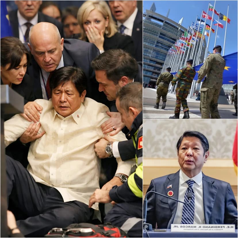 Ten minutes ago: Panic swept through the packed EU summit hall filled with leaders as Philippine President Ferdinand R. Marcos Jr. suddenly collapsed while delivering his speech. Security teams and medical staff immediately rushed to his aid as heads of state watched in stunned silence. We now have an emotional update regarding President Marcos’s fight against a serious illness. We extend our deepest sympathies to him, First Lady Louise Araneta-Marcos, his family, and the people of the Philippines during this difficult time.