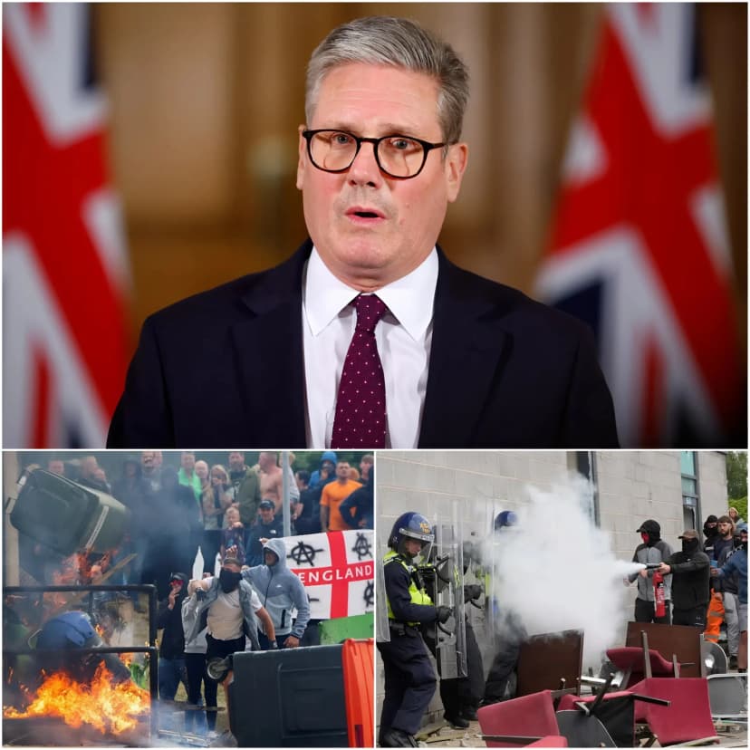 STARMER IN PANIC AS ANTI-MIGRANT HOTEL PROTESTS ERUPT IN 15 CITIES – NO END IN SIGHT, POLICE OVERWHELMED! 🚨 The United Kingdom is being shaken by a wave of nationwide unrest as large-scale protests against migrant hotels have erupted across 15 cities, placing intense pressure on the government of Keir Starmer.