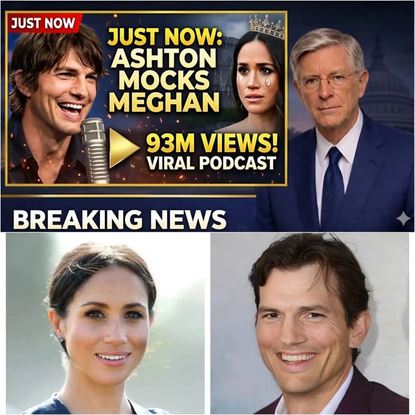 Breaking news shakes Hollywood and royalty alike as Ashton Kutcher’s scathing podcast impression of Meghan Markle explodes online, amassing 93 million views. The actor’s detailed mockery, viewed as insider criticism, marks a stunning public blow to the Duchess’s carefully crafted image, signaling a turning point in her public perception.